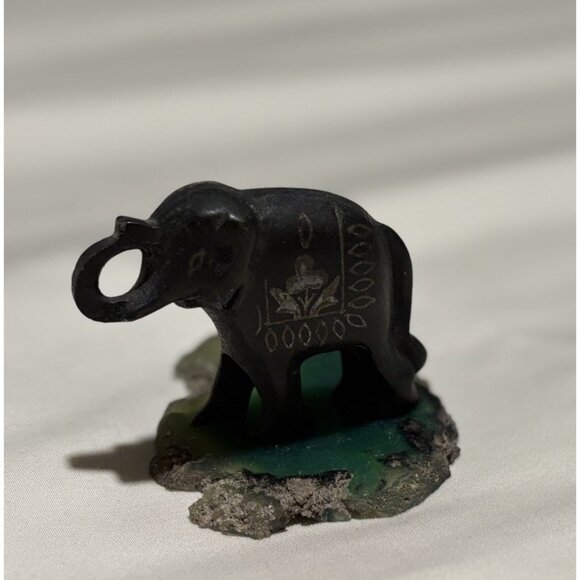Other - Hand Carved Stone Elephant Figurine Black Soapstone Animal Sculpture Decor